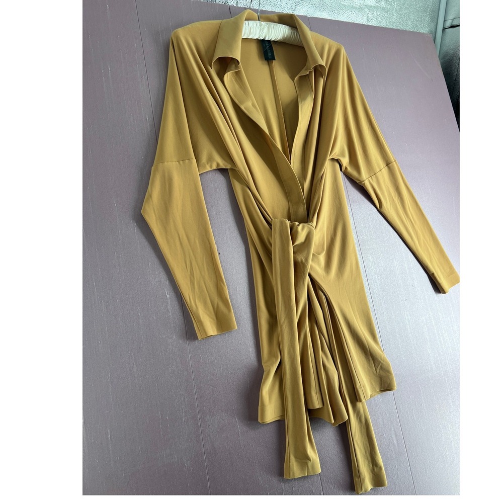 Norma Kamali Minimalist Tan Long Sleeve Tie Front Designer Romper Playsuit S - Picture 5 of 16